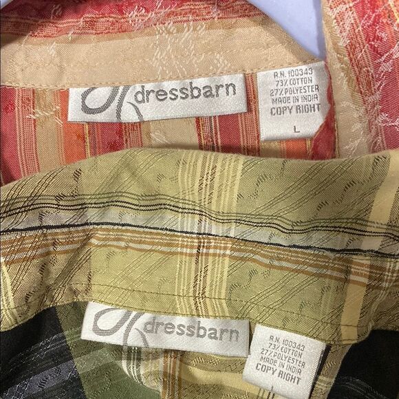 2 Dressbarn Blouses L Vintage-Inspired Button Downs, Plaid & Embroidered Stripe - Picture 2 of 15